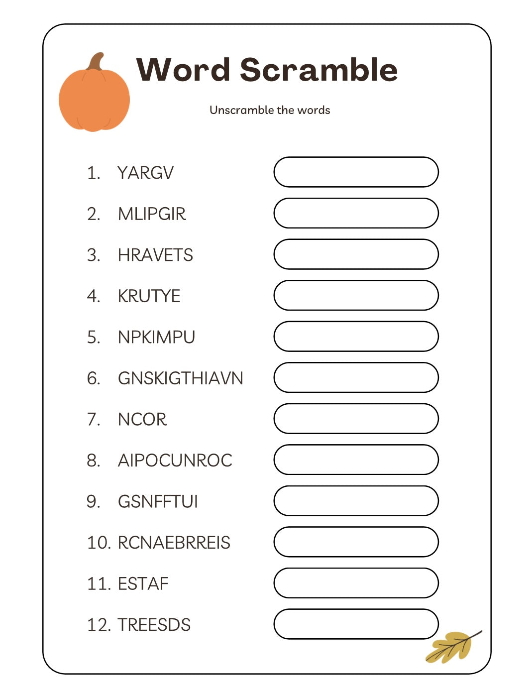 Thanksgiving Worksheets
