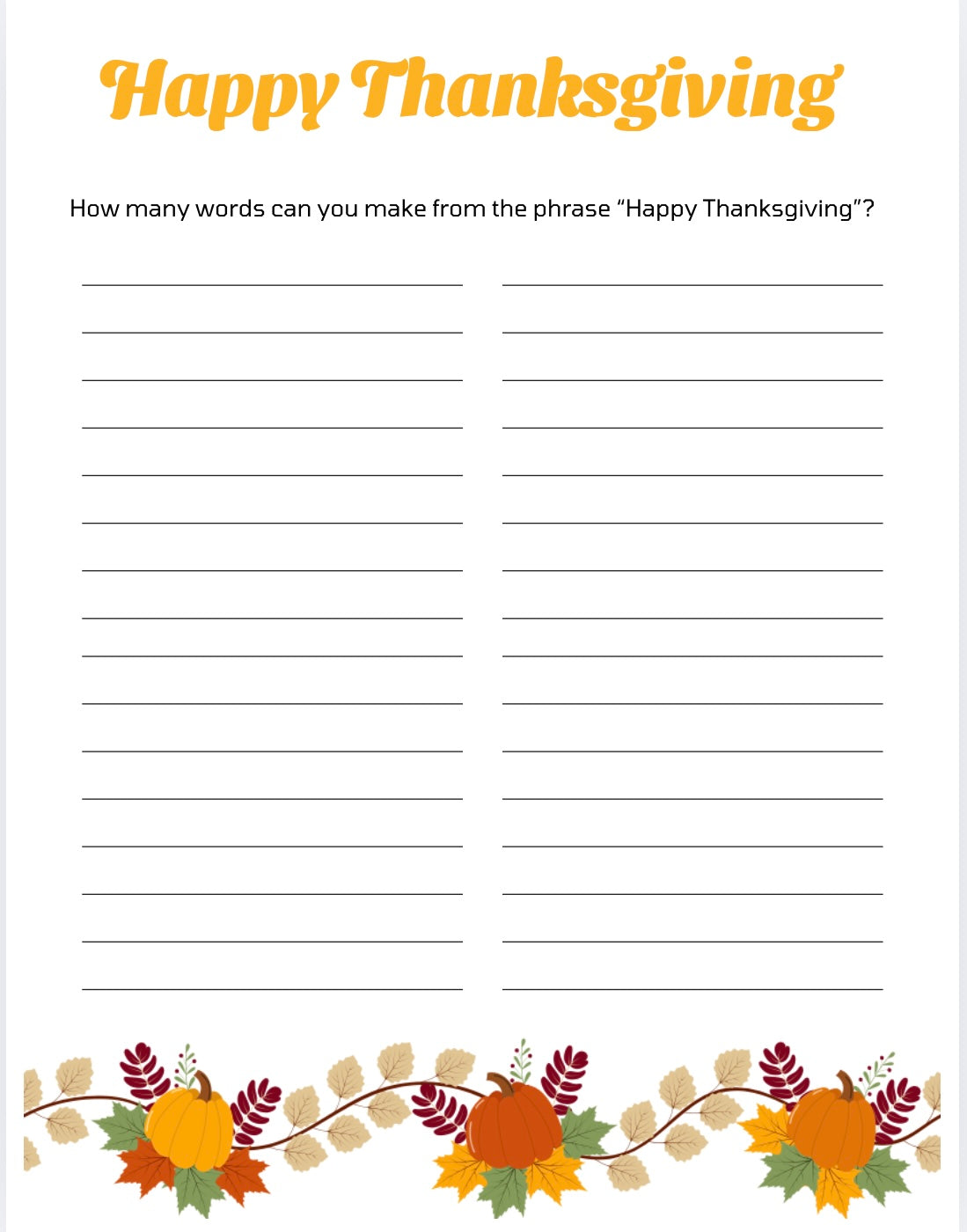 Thanksgiving Worksheets