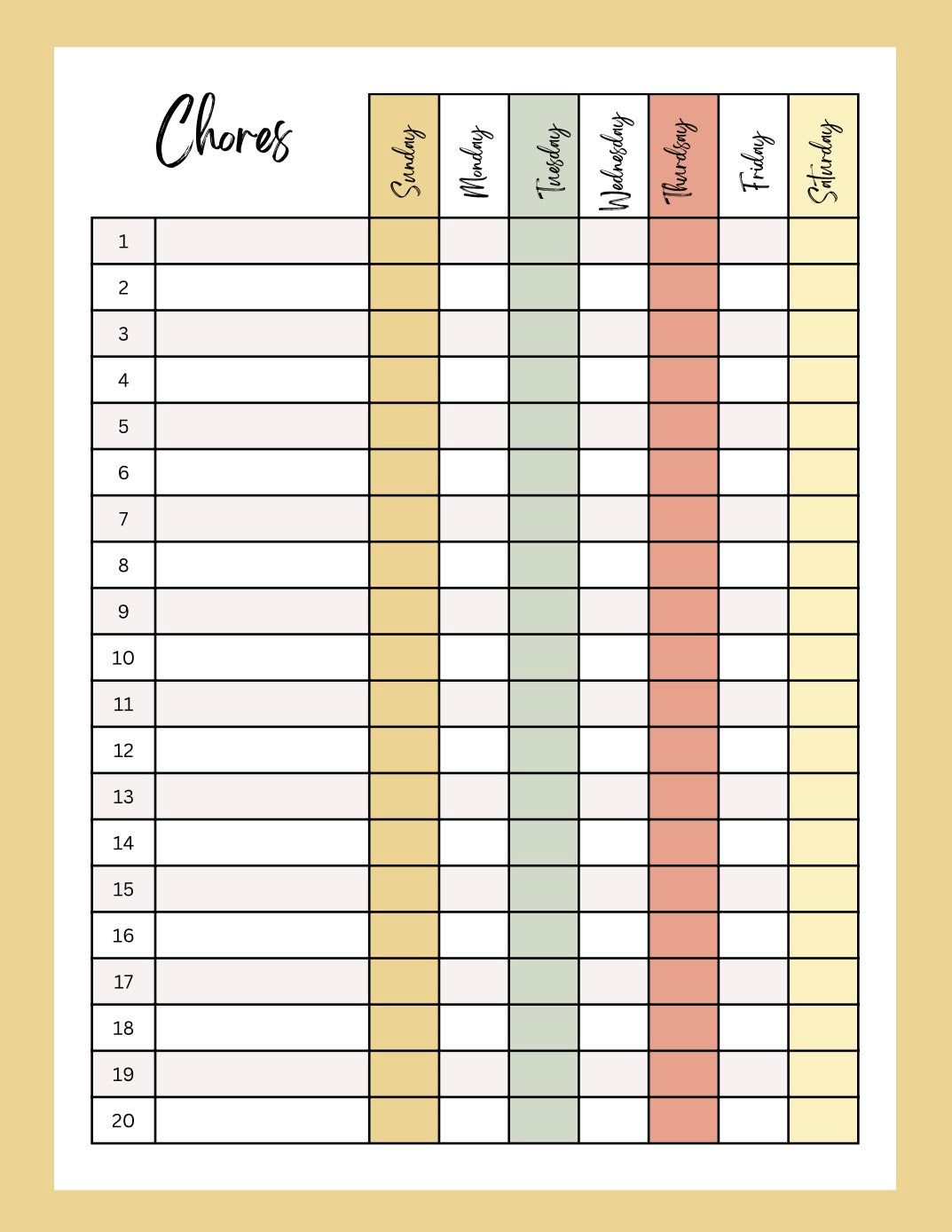 Chores Printable