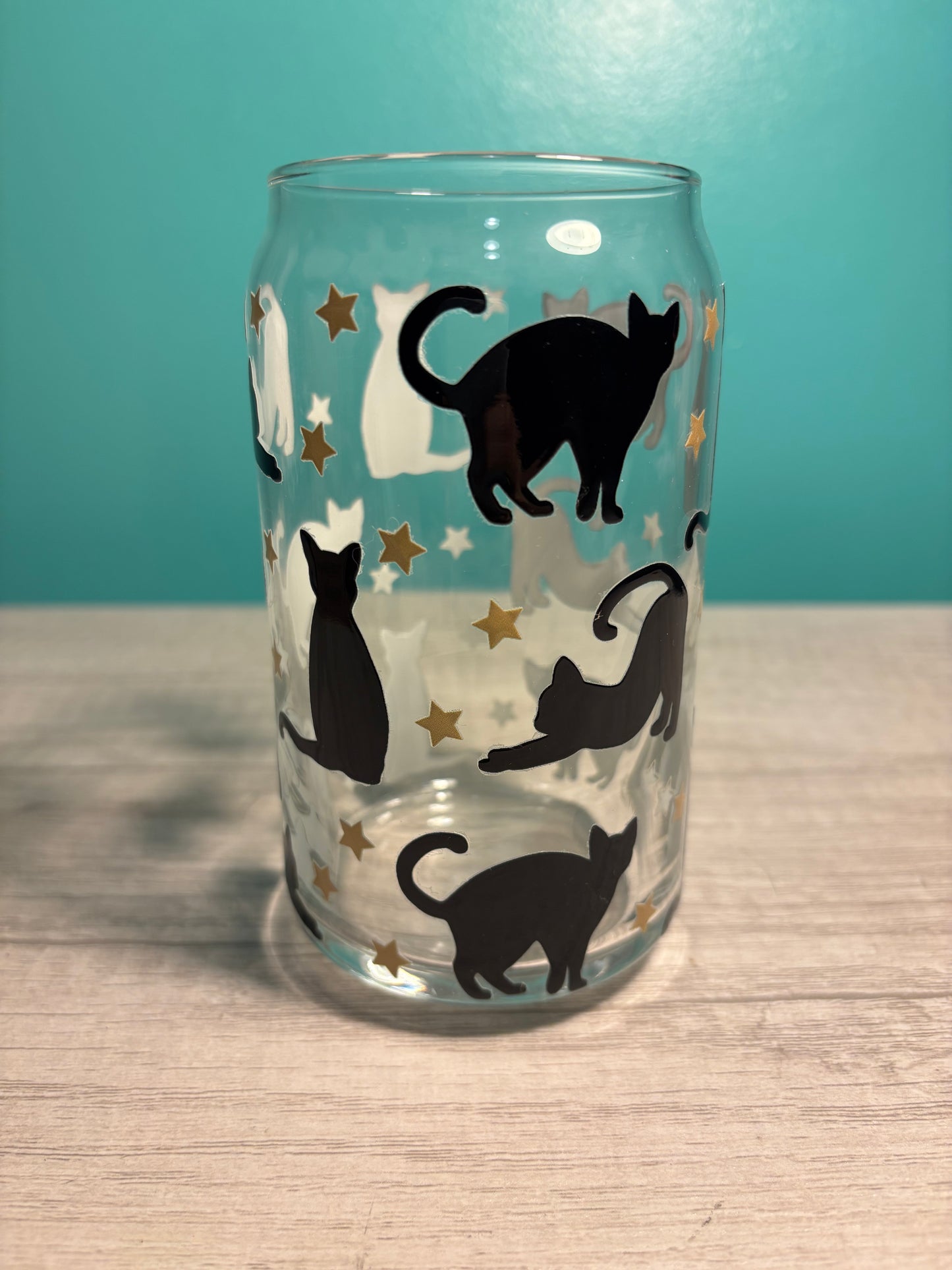 Cats and Stars Glass Cup